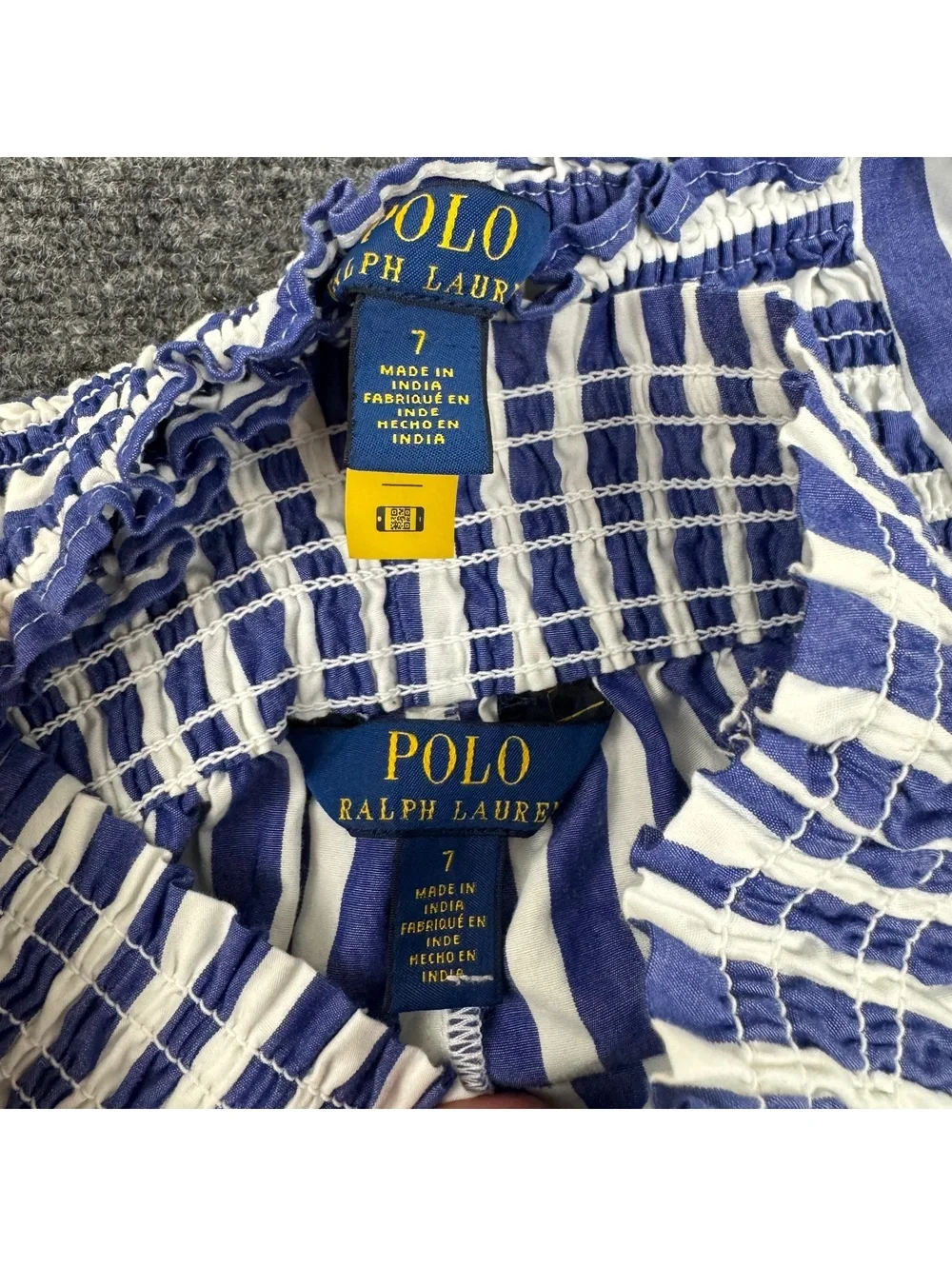 Polo Ralph Lauren Girls 7 Blue Stripe Smocked Top Wide Leg Pants Outfit Set